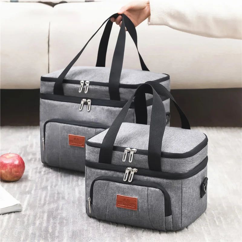 Double Layer Insulated Lunch Bag with Shoulder Strap – Large Capacity Picnic & Travel Tote